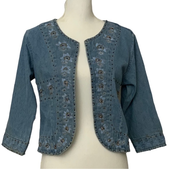 Tantrums Vintage Denim Jacket Womens Boho Embroidered Studded NWT Size Medium - Picture 16 of 16